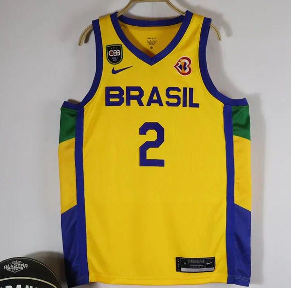 Regata Seleção Brasileira Basquete + Patch CBB e Copa do Mundo 2023 Yago 2 - Amarela